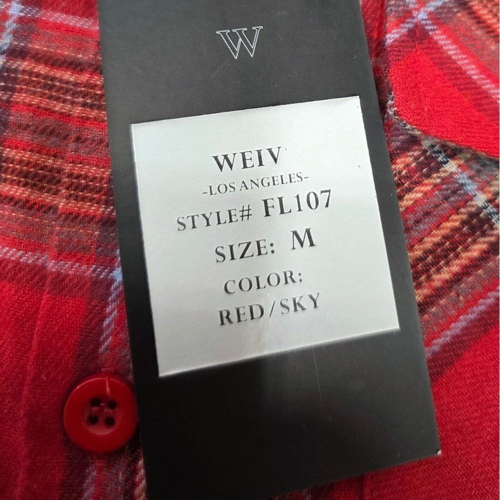 NWT WEIV LA Red Plaid Flannel Button Up Shirt Cotton Blend Streetwear M Grunge - Picture 5 of 8